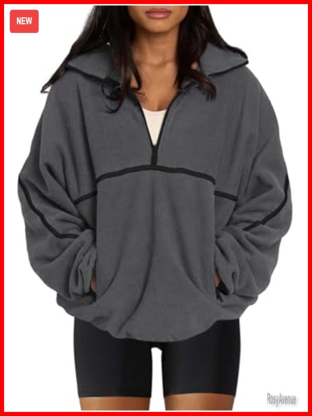 Sherpa Fleece Half Zip Pullover Oversized Jacket